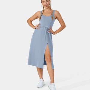 HALARA Padded Backless Twisted Split Midi Casual Dress